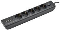 Удлинитель 5-мест 2м ПВС 3*1 черный 4*USB IEK  MODERN