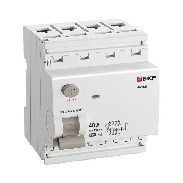 Выключатель дифференциальный (УЗО) 4Р 40А 300мА AC 6кА ВД-100N EKF PROxima