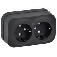 купить Глори черный розетка открытая 2-мест заземление шторки IP20  в Йошкар-Оле Глори черный розетка открытая 2-мест заземление шторки IP20