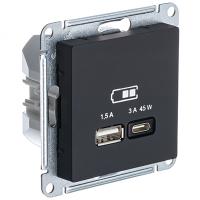 AtlasDesign карбон розетка USB type-A+type-C скрытая 2-ая тип-C 45Вт
