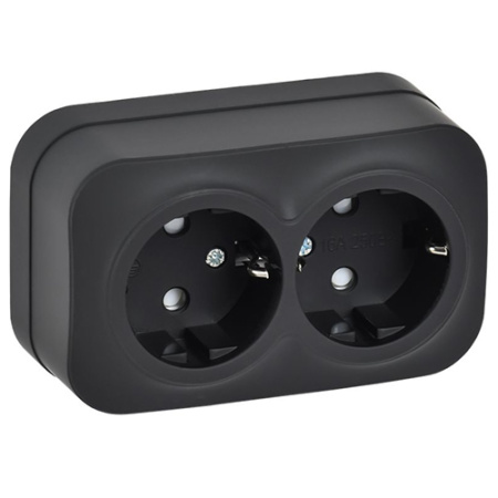 Глори черный розетка открытая 2-мест заземление шторки IP20 