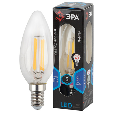 Лампа свеча свд Е14 5Вт 4000К 545лм В35 прозрачная филамент ЭРА 