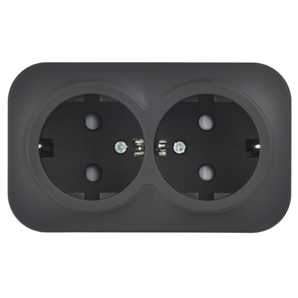 купить Глори черный розетка открытая 2-мест заземление шторки IP20  в Йошкар-Оле Глори черный розетка открытая 2-мест заземление шторки IP20