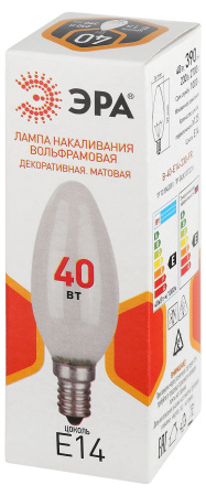 купить Лампа свеча накал Е14 40Вт 390лм матовая ЭРА  в Йошкар-Оле Лампа свеча накал Е14 40Вт 390лм матовая ЭРА