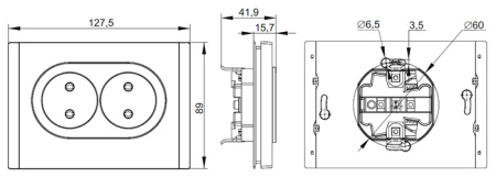 Фортепиано сталь розетка скрытая 2-мест шторки быстрозажим. клем. IP20 