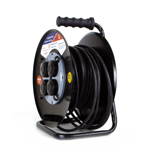 купить Удлинитель 4-мест 30м КГ 3*2,5 черный катушка металл IP44 PlexUp 4000Вт аналог 047541 в Йошкар-Оле Удлинитель 4-мест 30м КГ 3*2,5 черный катушка металл IP44 PlexUp 4000Вт аналог 047541