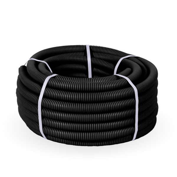 Труба гофра 25мм ПНД тяжелая 50м ПРОМРУКАВ черный безгалогенная (HF)