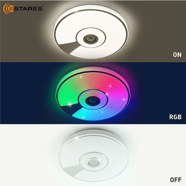 купить Светильник настенно-потолочный свд 80Вт RGB круг белый/хром  пульт ДУ Estares музыкальная, API в Йошкар-Оле Светильник настенно-потолочный свд 80Вт RGB круг белый/хром  пульт ДУ Estares музыкальная, API