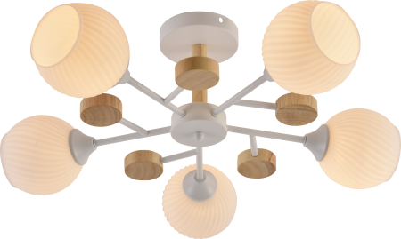 купить Светильник потолочный (люстра) 5*60Вт E27 белый/дерево  в Йошкар-Оле Светильник потолочный (люстра) 5*60Вт E27 белый/дерево