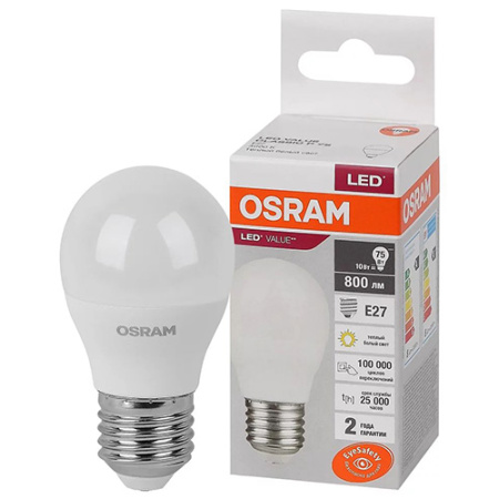 Лампа шар свд Е27 10Вт 3000К 800лм P75 матовый Osram LED Value