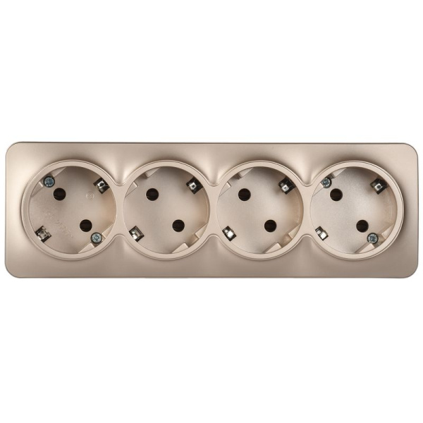 купить Глори шампань розетка открытая 4-мест заземление IP20  в Йошкар-Оле Глори шампань розетка открытая 4-мест заземление IP20