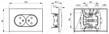 Сканди черный розетка скрытая 2-мест IP20