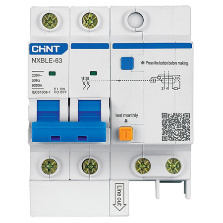 Дифавтомат 2Р 25А C тип AC 30мА 6кА 4мод NXBLE-63 CHINT