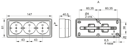 Октава дуб розетка открытая 3-мест заземление IP20 