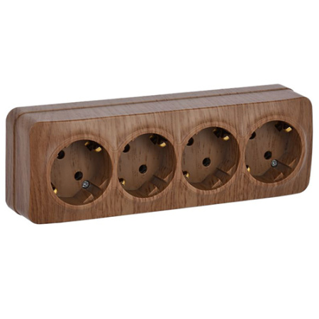 купить Глори дуб розетка открытая 4-мест заземление IP20 в Йошкар-Оле Глори дуб розетка открытая 4-мест заземление IP20