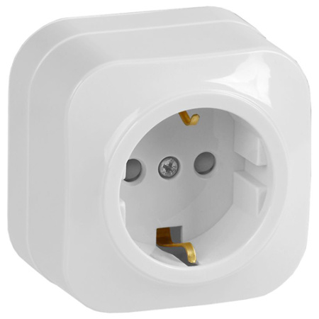Глори белый розетка открытая 1-мест заземление шторки IP20 