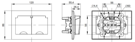 Сканди черный розетка скрытая 2-мест заземление с крышкой шторки IP44 