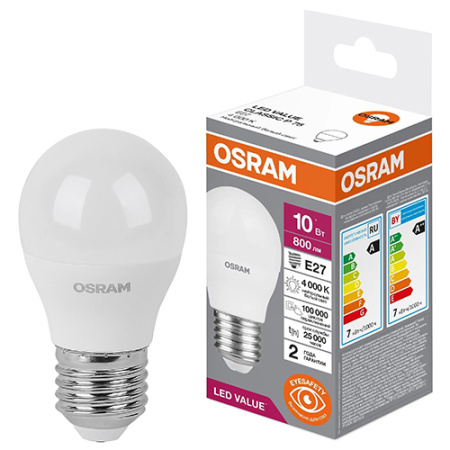 купить Лампа шар свд Е27 10Вт 4000К 800лм P45 матовый Osram LED Value в Йошкар-Оле Лампа шар свд Е27 10Вт 4000К 800лм P45 матовый Osram LED Value
