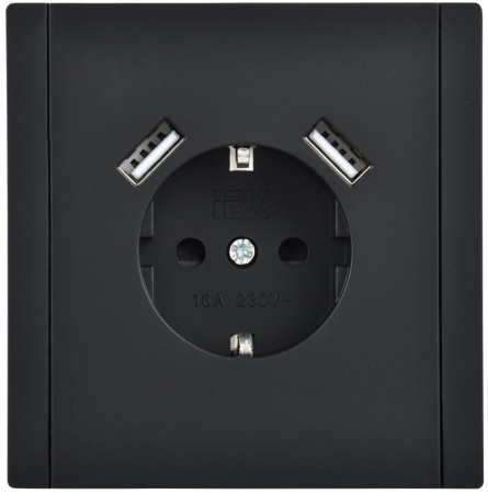 Фортепиано черный механизм розетки скрытая 1-мест заземление шторки USB IP20 3,1А