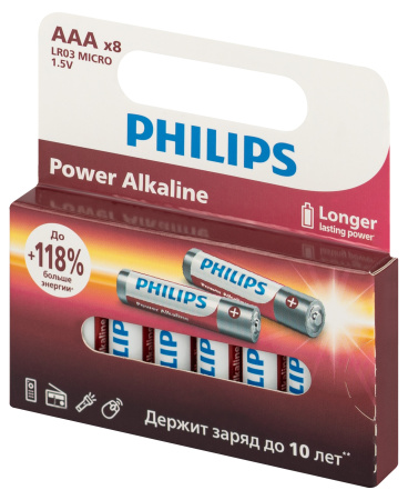 Батарейка AAA(мизинчик) алкалиновая BL8 Philips Power