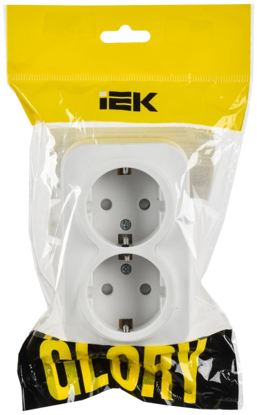 купить Глори белый розетка открытая 2-мест заземление шторки IP20  в Йошкар-Оле Глори белый розетка открытая 2-мест заземление шторки IP20