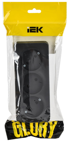 купить Глори черный розетка открытая 3-мест IP20  в Йошкар-Оле Глори черный розетка открытая 3-мест IP20