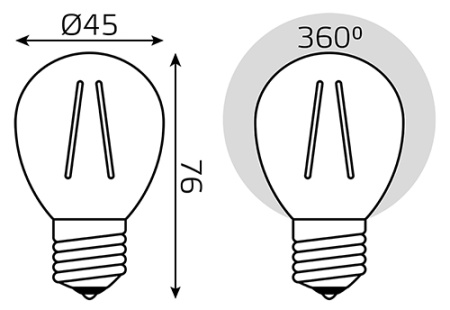 купить Лампа шар свд Е27 12Вт 2700К 730лм G45 прозрачный филамент Gauss  в Йошкар-Оле Лампа шар свд Е27 12Вт 2700К 730лм G45 прозрачный филамент Gauss