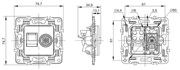 Сканди бежевый розетка RJ45+TV оконечная скрытая 2-ая 