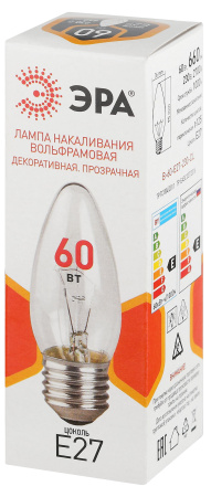 купить Лампа свеча накал Е27 60Вт 660лм прозрачная ЭРА в Йошкар-Оле Лампа свеча накал Е27 60Вт 660лм прозрачная ЭРА