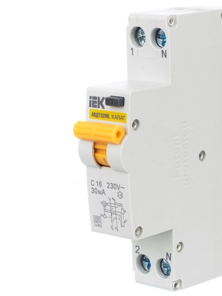 Дифавтомат 2Р 16А C тип A 30мА 6кА 1мод АВДТ32МL IEK KARAT