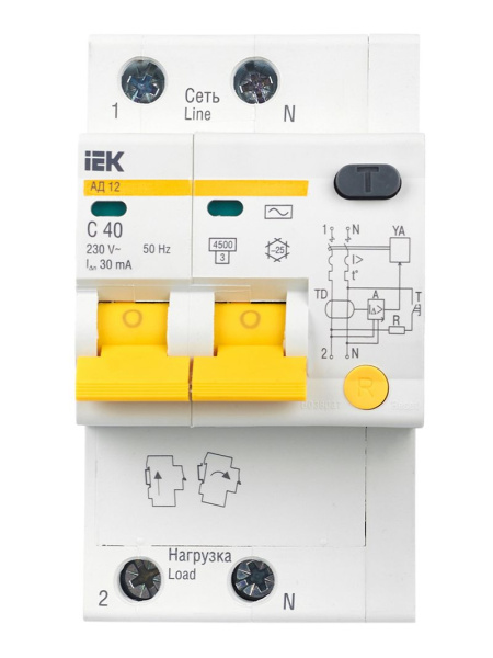 Дифавтомат 2Р 40А C 30мА 4,5кА АД12 3мод IEK