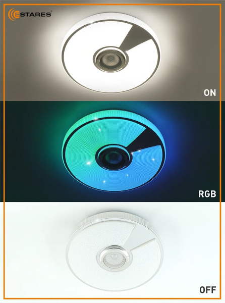купить Светильник настенно-потолочный свд 40Вт RGB круг белый/хром  пульт ДУ Estares музыкальная, API в Йошкар-Оле Светильник настенно-потолочный свд 40Вт RGB круг белый/хром  пульт ДУ Estares музыкальная, API