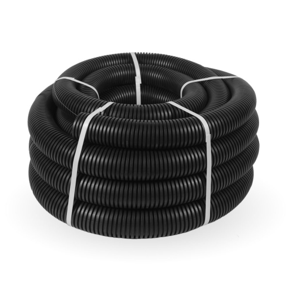 Труба гофра 63мм ПНД 15м тяжелая черный ПРОМРУКАВ с протяжкой 