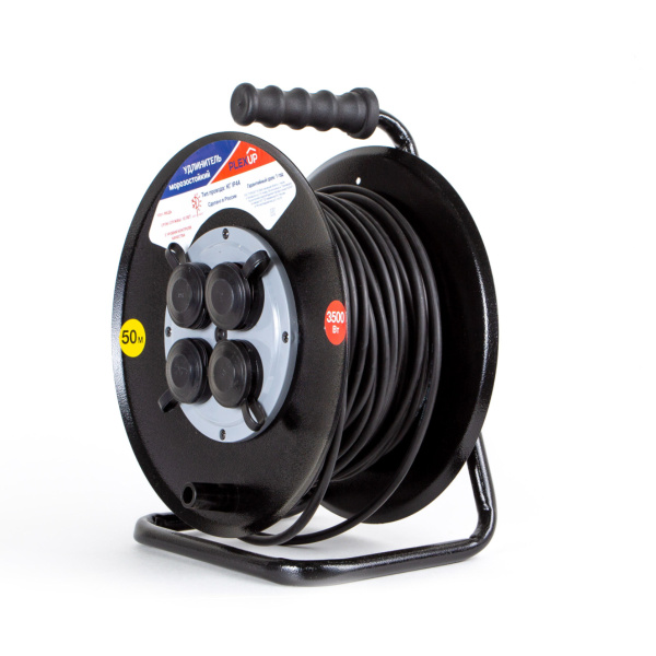 купить Удлинитель 4-мест 50м КГ 3*1,5 черный катушка металл IP44 PlexUp 3500Вт в Йошкар-Оле Удлинитель 4-мест 50м КГ 3*1,5 черный катушка металл IP44 PlexUp 3500Вт