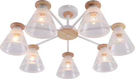 купить Светильник потолочный (люстра) 7*60Вт E27 белый/дерево в Йошкар-Оле Светильник потолочный (люстра) 7*60Вт E27 белый/дерево