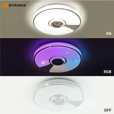 Светильник настенно-потолочный свд 60Вт RGB круг белый/хром  пульт ДУ Estares музыкальная, API